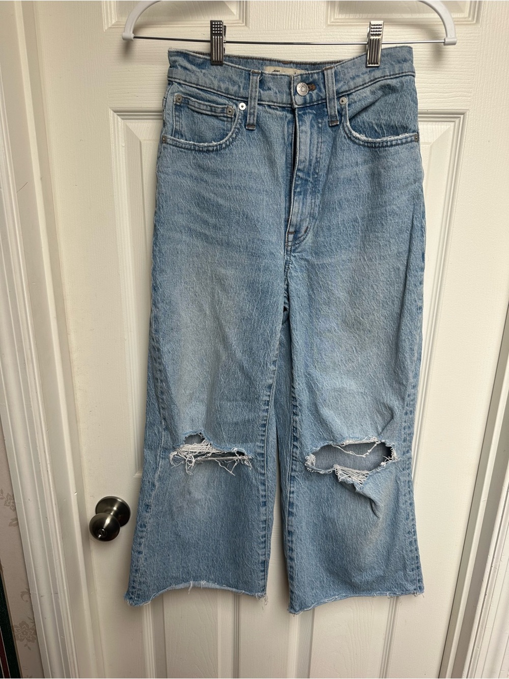 Madewell Light Blue Distressed Wide-Leg Jeans